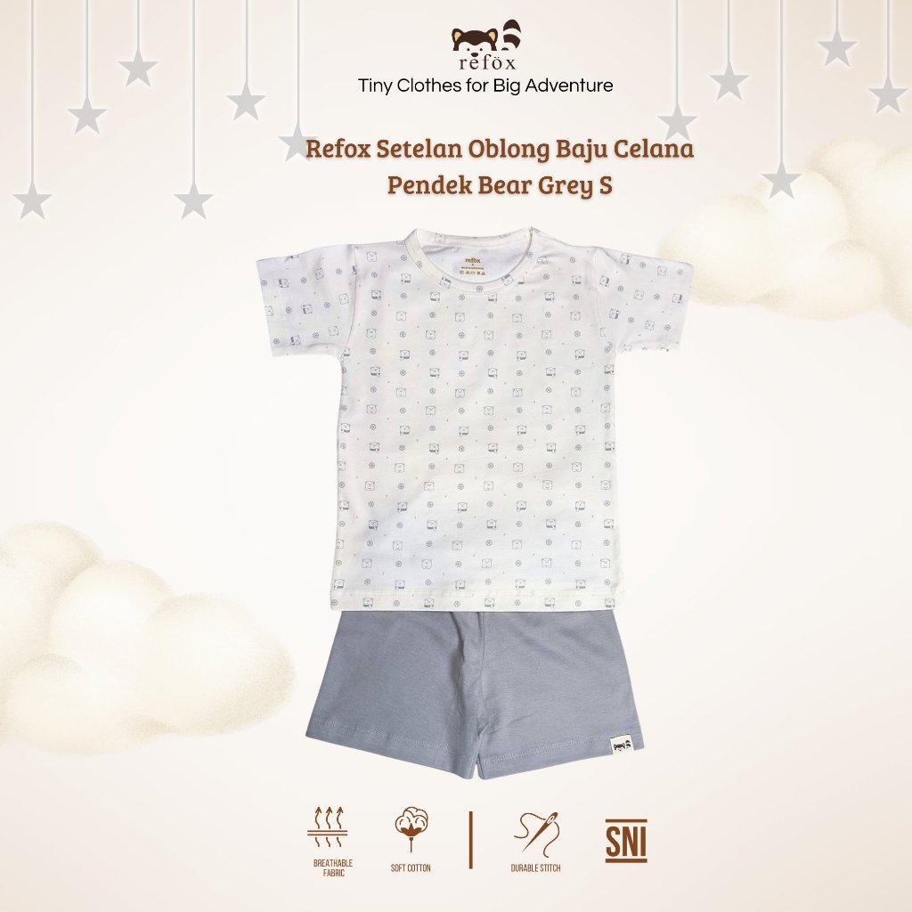 Refox Setelan Oblong Baju Celana Pendek Bear Grey S