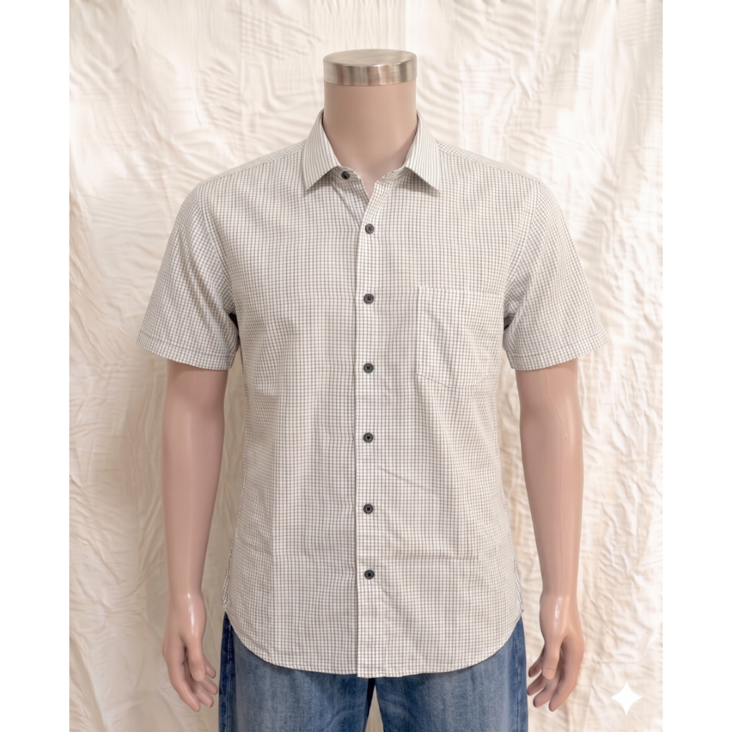 [PRELOVED] Platini Men Slim Fit Shirt – Classic Grid Pattern – Kemeja Cowok Kotak Kecil – Size M