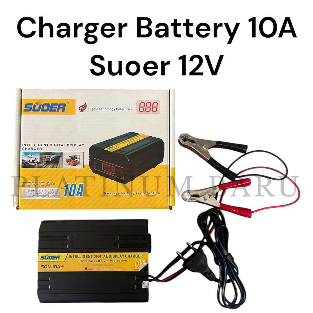 Charger Aki Mobil SUOER 10A 12V Digital - Cas Aki Motor & Mobil Otomatis + Proteksi - Battery Charge
