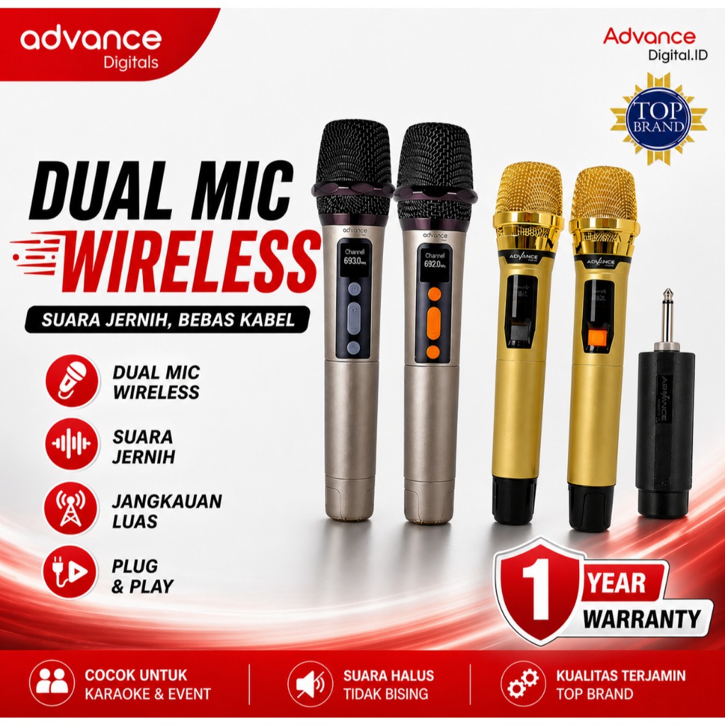 Advance Digitals - Dual Mic Wireless (Indoor/Outdoor) | microphone wireless karaoke advance, mic han
