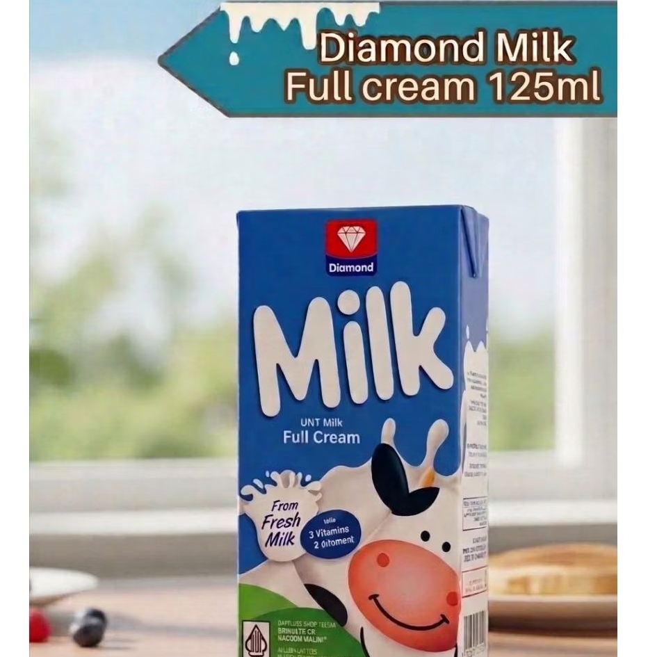 SUSU UHT DIAMOND MILK FULL CREAM PLAIN 125ML Mini Kecil 1 DUS KARTON 100% fresh milk