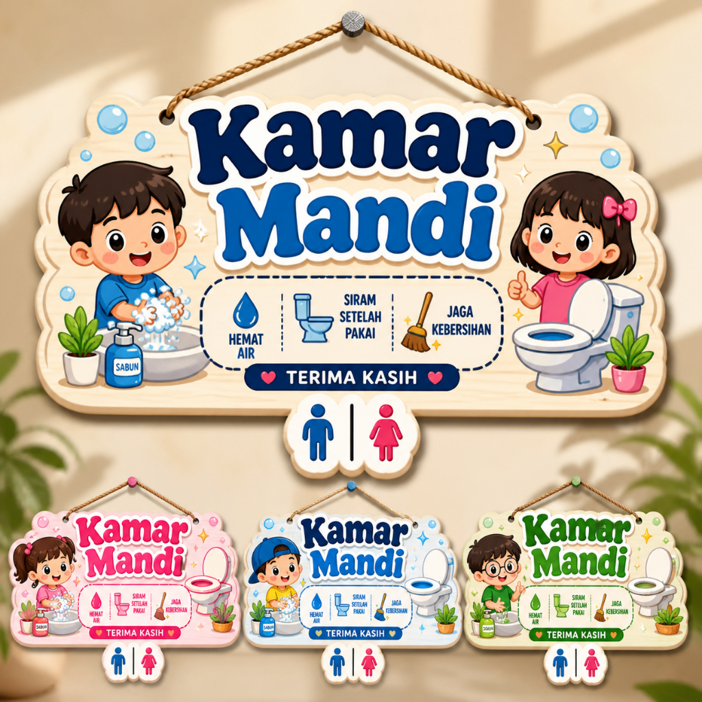 WoodLayer Studio Papan Edukasi Kamar Mandi Anak Bahan Triplek berkualitas (ketebalan ±3–5 mm) Warna 