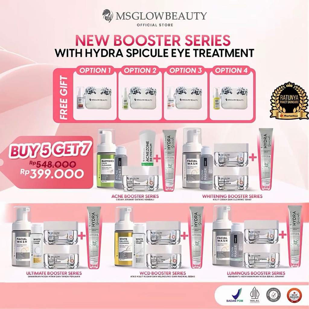 MS GLOW PAKET WAJAH BOOSTER SERIES BUNDLING DENGAN HYDRA SPICULE SERUM MATA