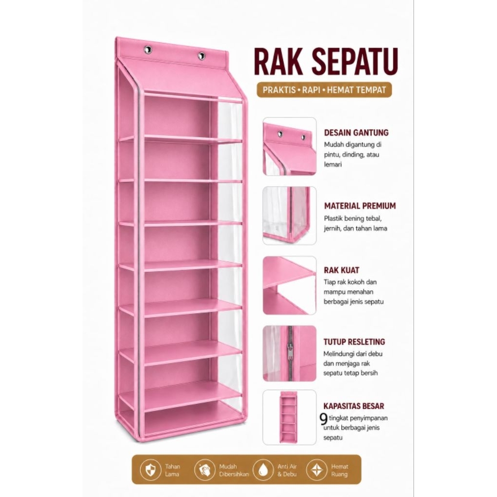 Rak sepatu gantung Premium Tebal motif polos// Rak gantung murah terbaru // Rak sepatu minimalis