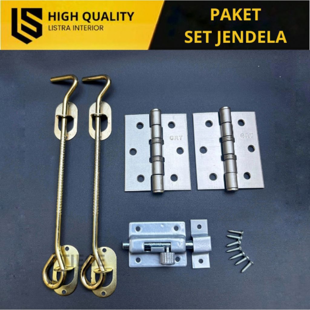 Set Paket Jendela Siap Pasang Hak Angin Engsel Grendel Hak Angin Tebal