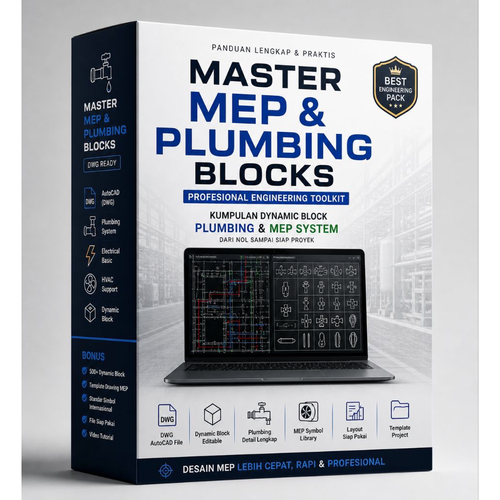 MASTER MEP & PLUMBING BLOCKS – 500+ Dynamic Block AutoCAD DWG | Library Lengkap Plumbing, HVAC & Ele