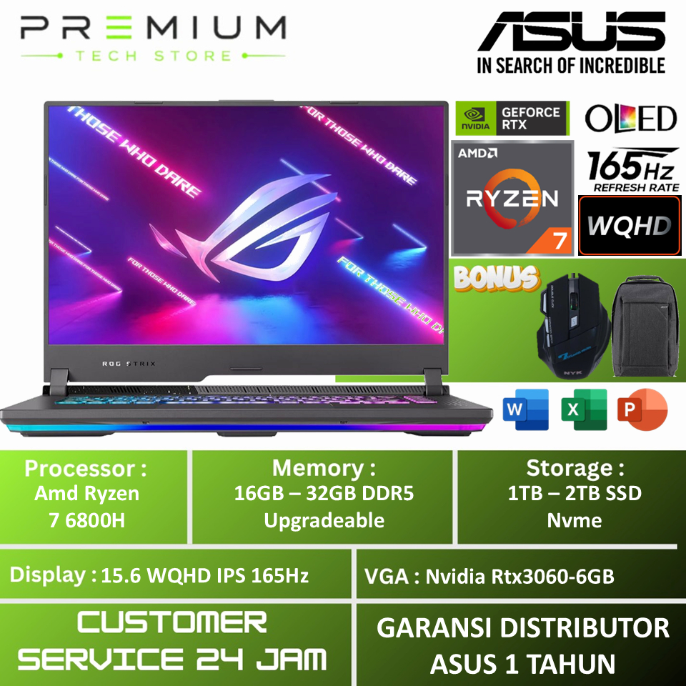 ASUS ROG STRIX G513M R AMD Ryzen 7 6800H Ram 64GB SSD 4TB RTX3060 6GB WQHD IPS RGB 165Hz Win11