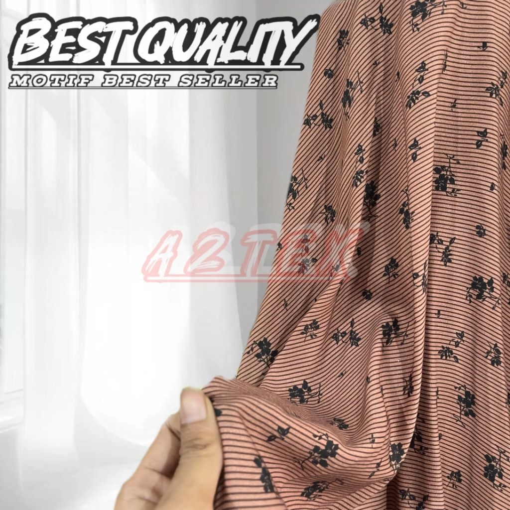 Kain katun rayon Viscose premium - Kain rayon motif floral stripe ekslusif - Kain rayon original - H