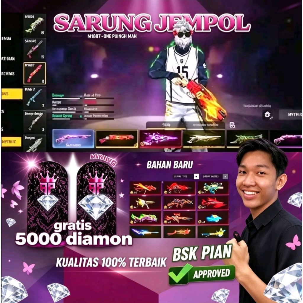SARUNG JEMPOL AP KING V2 PLES AKUN FF GRATIS 5000 DIAMOND