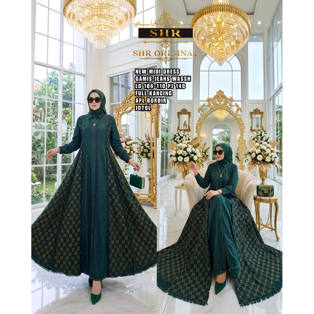 NEW MAXI DRESS SOFT JEANS JUMBO BORDIR HQ ORI 100% SHR