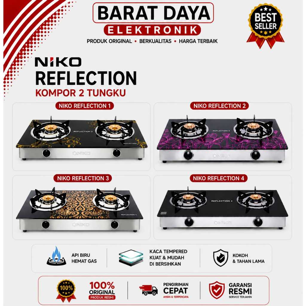 NIKO Kompor Gas Kaca 2 Tungku Kompor Kaca Niko