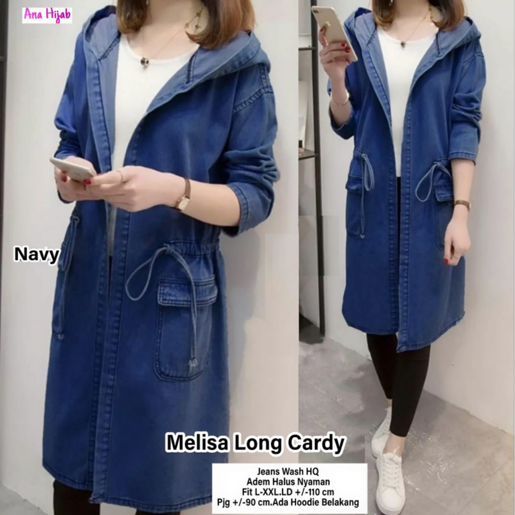 MELISA LONG CARDY JAKET PANJANG JEANS DENIM WANITA HOODIE LD 110 FIT TO XXL