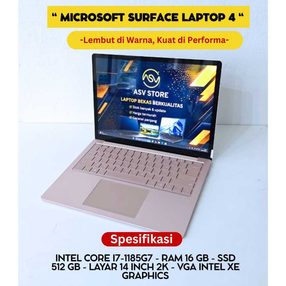 MICROSOFT SURFACE LAPTOP 4 CORE I7 1185G7 RAM 16GB SSD 512GB TOUCHSCREEN LAYAR 2K LAPTOP 14 INCH ULT