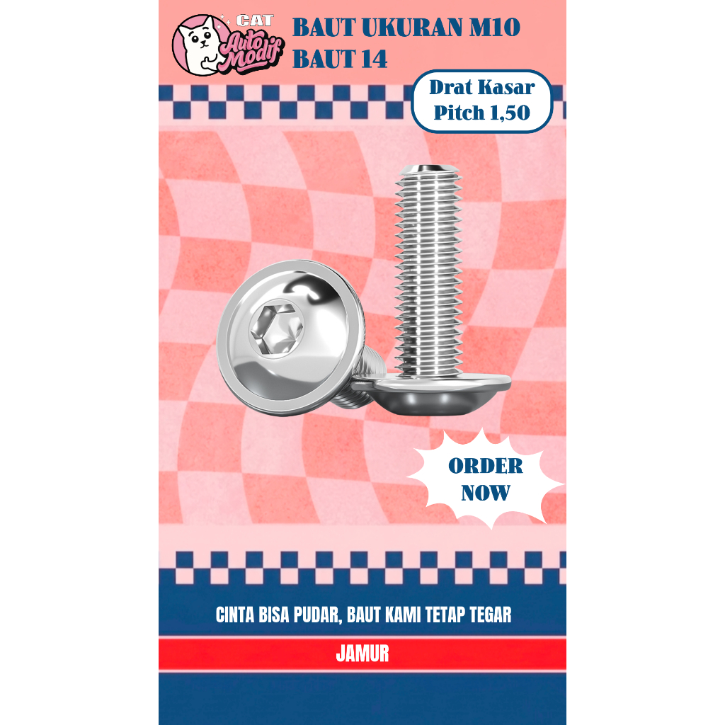 Baut L Stainless Ukuran M10 Baut 14 Model Problot Jamur Payung DRAT KASAR