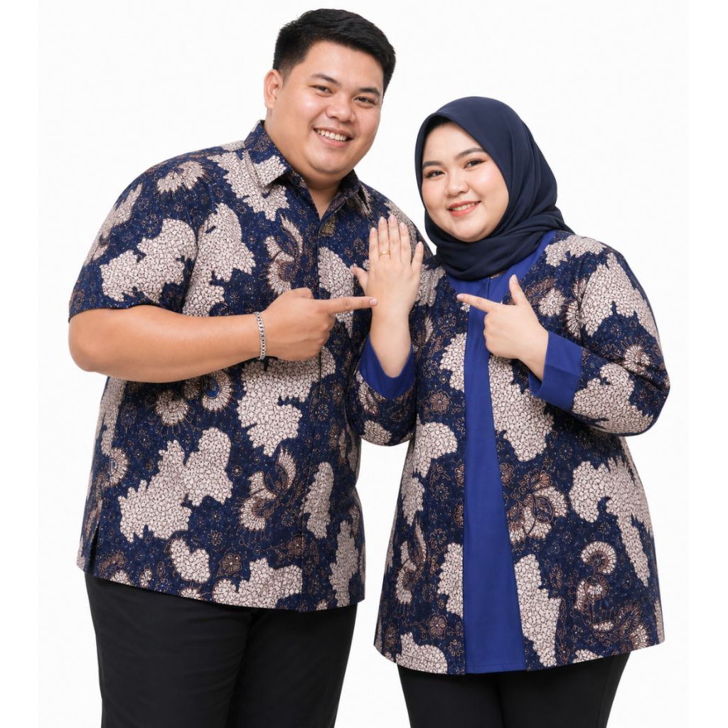 BAJU COUPLE BATIK BIRU OVER SIZE SARIMBIT COUPLE BATIK BLOUSE BIRU BIG SIZE