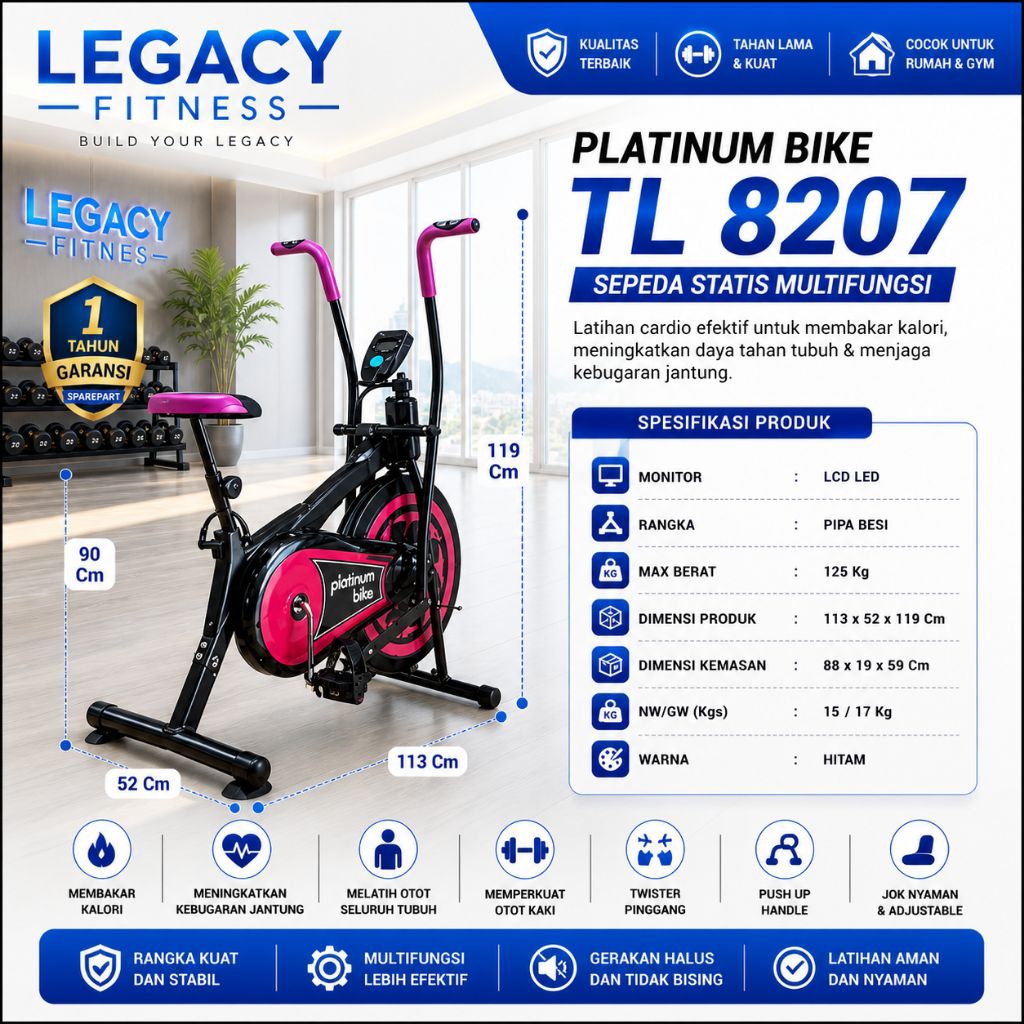 Sepeda Statis Platinum bike Total Fitnes Alat olahraga