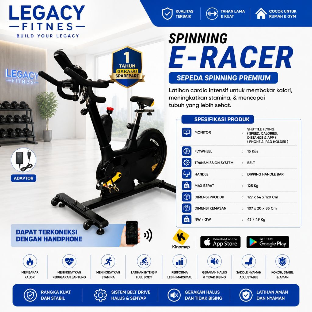 Sepeda Statis Spinning E Racer Total Fitnes Comersial