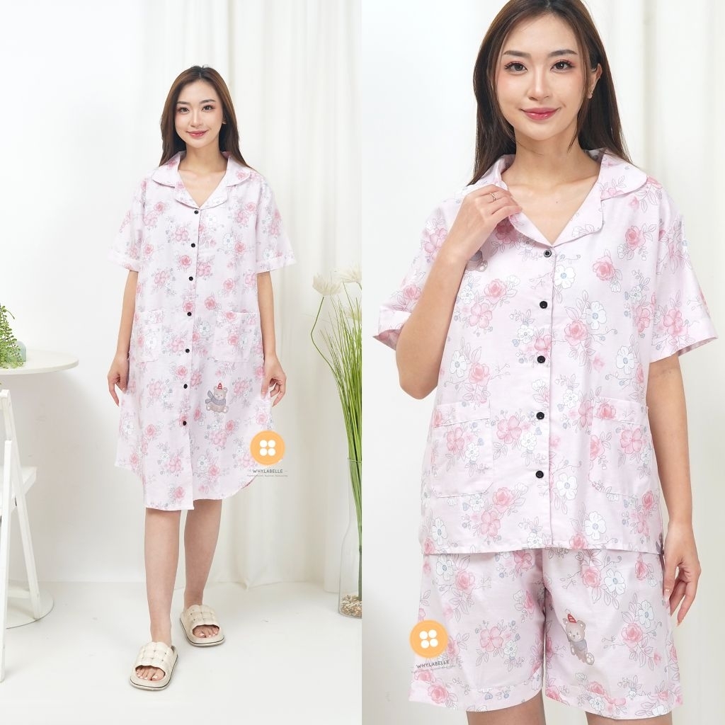 WHY.LABELLE baju tidur piyama Katun Jepang Murni 100% motif PINKY