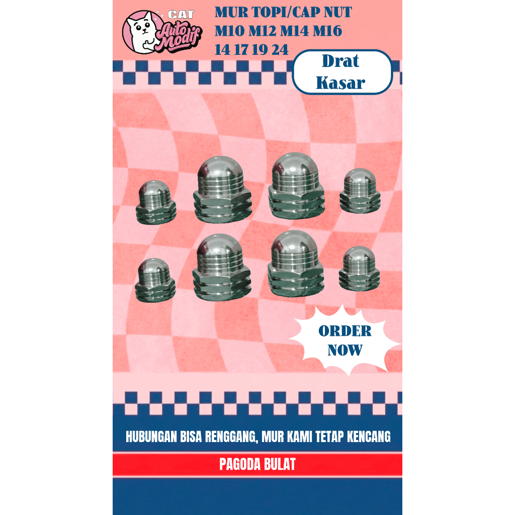 Mur Topi Cap Nut Stainless M10 M12 M14 M16 Mur 14 17 19 24 Model Oval DRAT KASAR