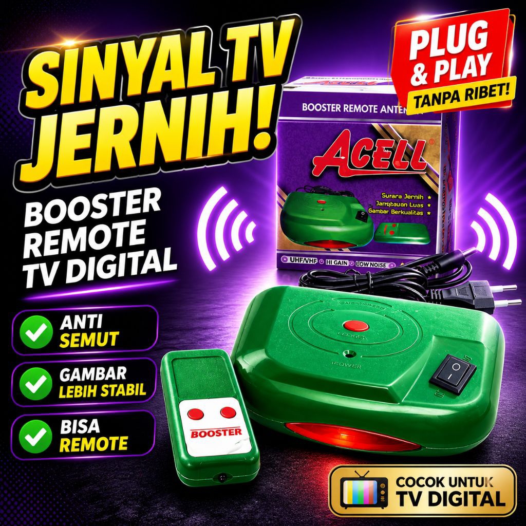 Booster Antena TV Digital Outdoor Super Jernih Remot Putar Acell A-895 Penguat Sinyal Signal Boster 