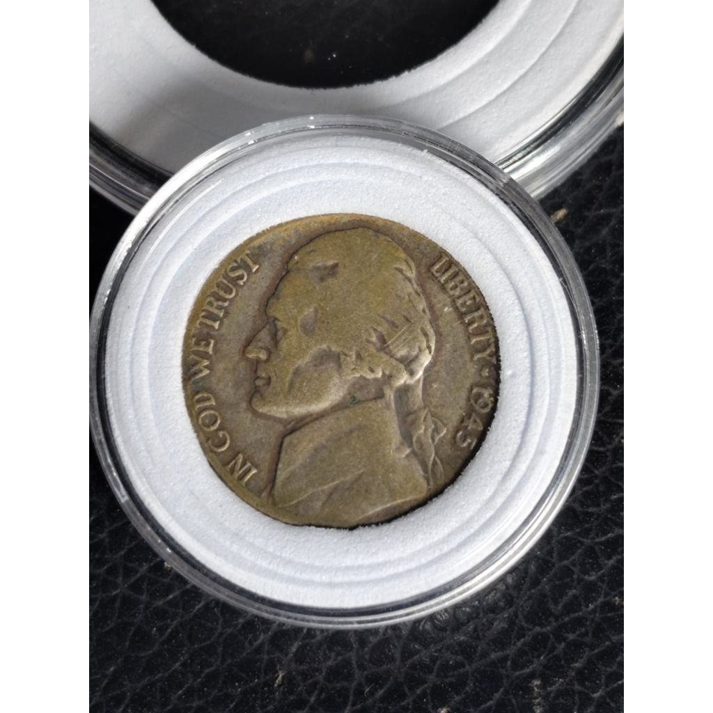koleksi koin perak kuno liberty 5 sen jefferson 1945 D rare