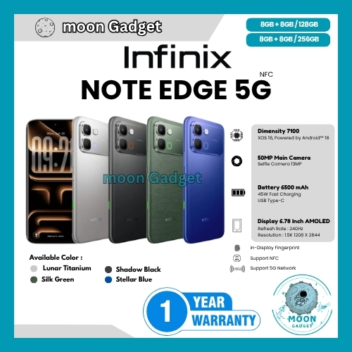 HP INFINIX NOTE EDGE 5G NFC 8/256GB & NOTE EDGE 5G NFC 8/128GB (Garansi Resmi Infinix 1 Tahun)