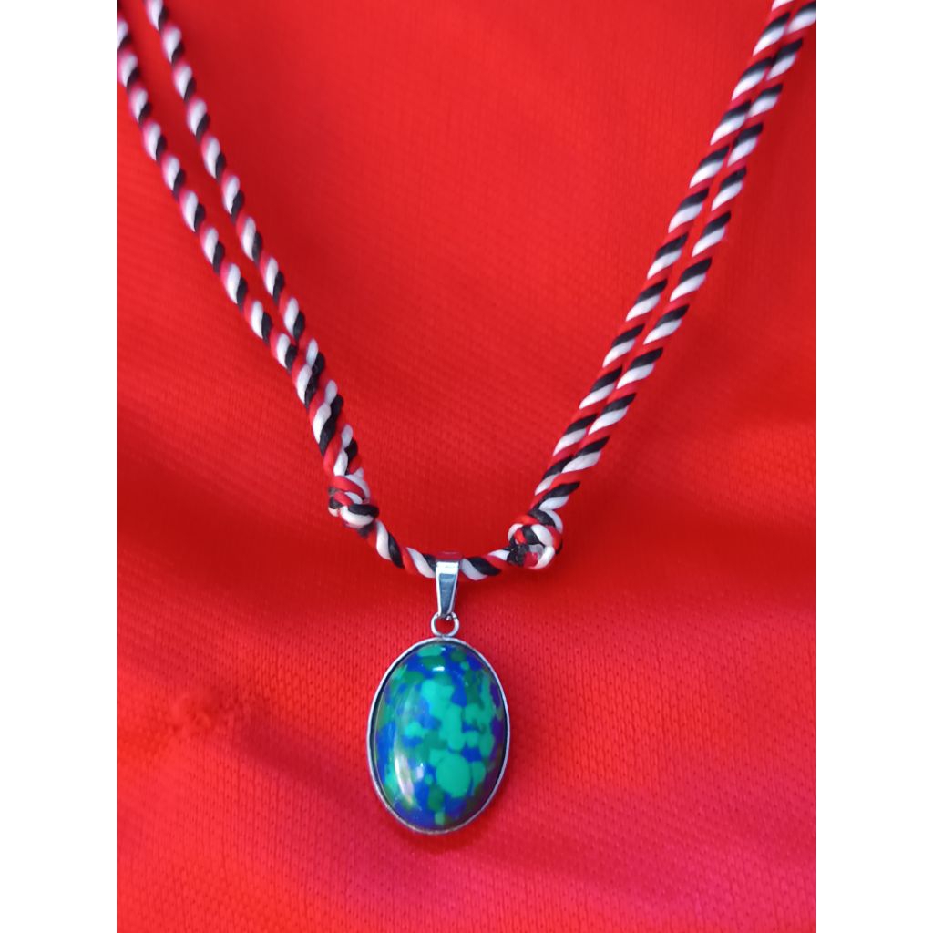 kalung tridatu liontin batu pirus mesir hijau biru mozaik