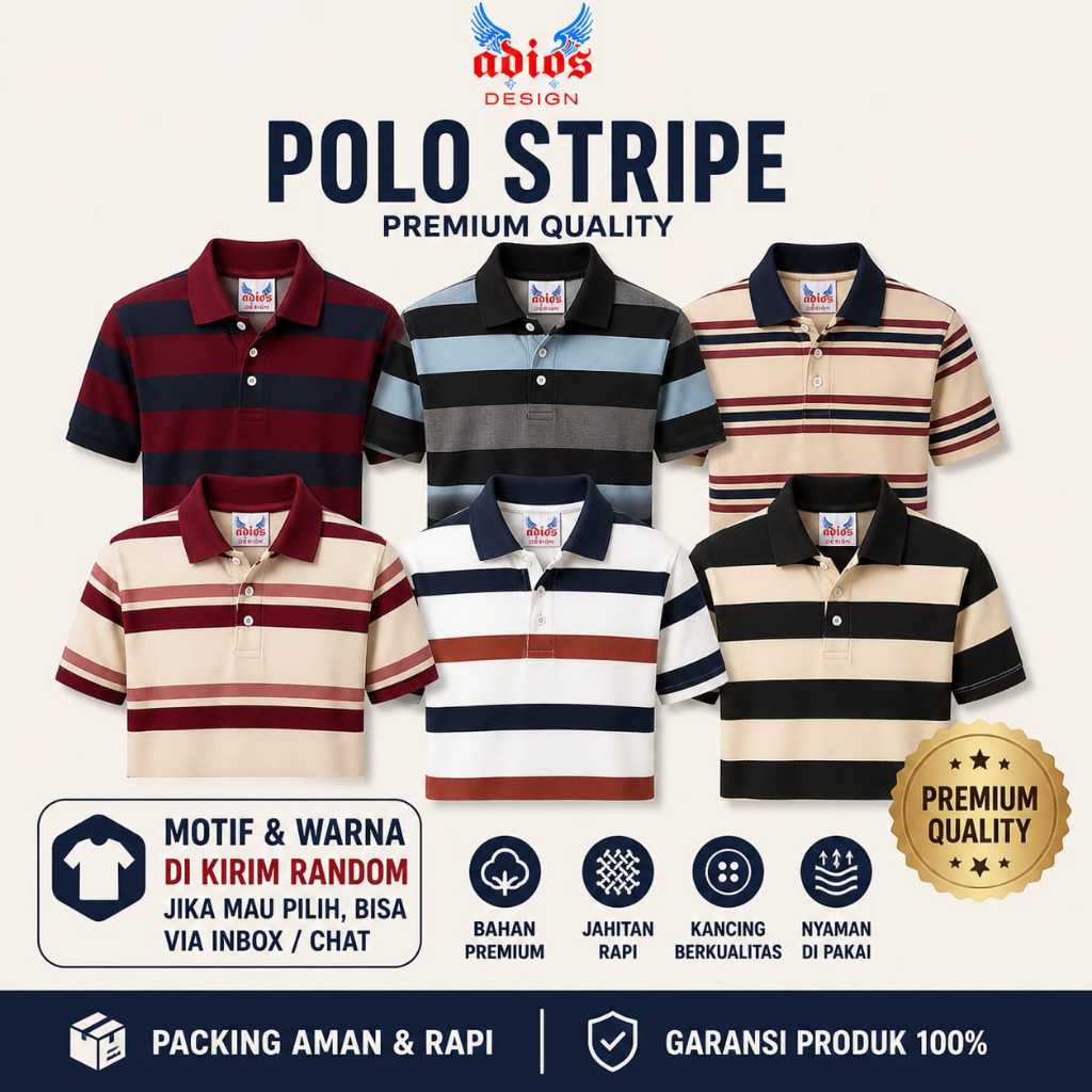 6 Pcs Kaos Pria Dewasa Motif Salur belang belang untuk Bapak bapak Baju Lebaran