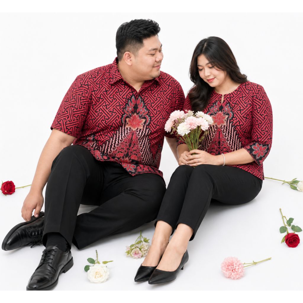 BAJU COUPLE BLUS MERAH COUPLE BATIK SARIMBIT BATIK MERAH