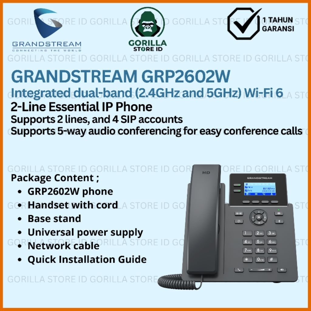 Grandstream GRP2602W 2-Line Essential IP Phone (WiFi IP Phone)