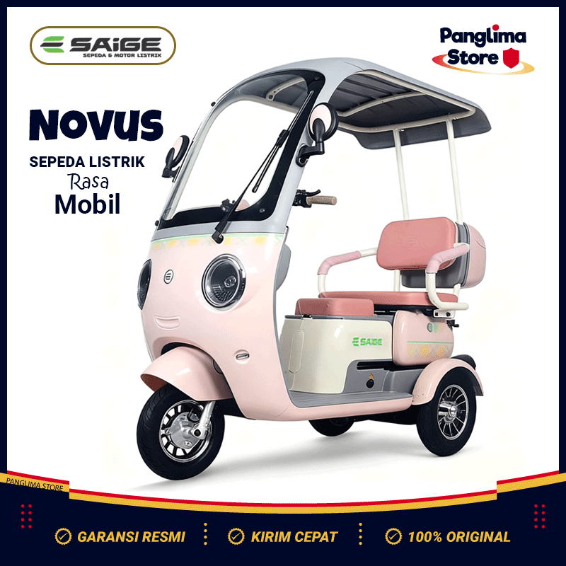 Sepeda Listrik Roda 3 SaiGe NOVUS Terbaru 2026 Bajai Listrik Lucu 800W 48V Dewasa Anti Air