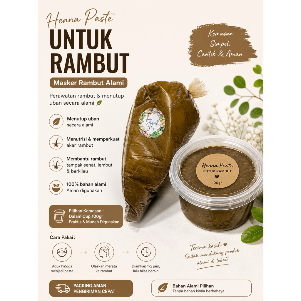 Henna Rambut Original/henna asli/henna rambut halal/daun pacar/pacci/semir uban
