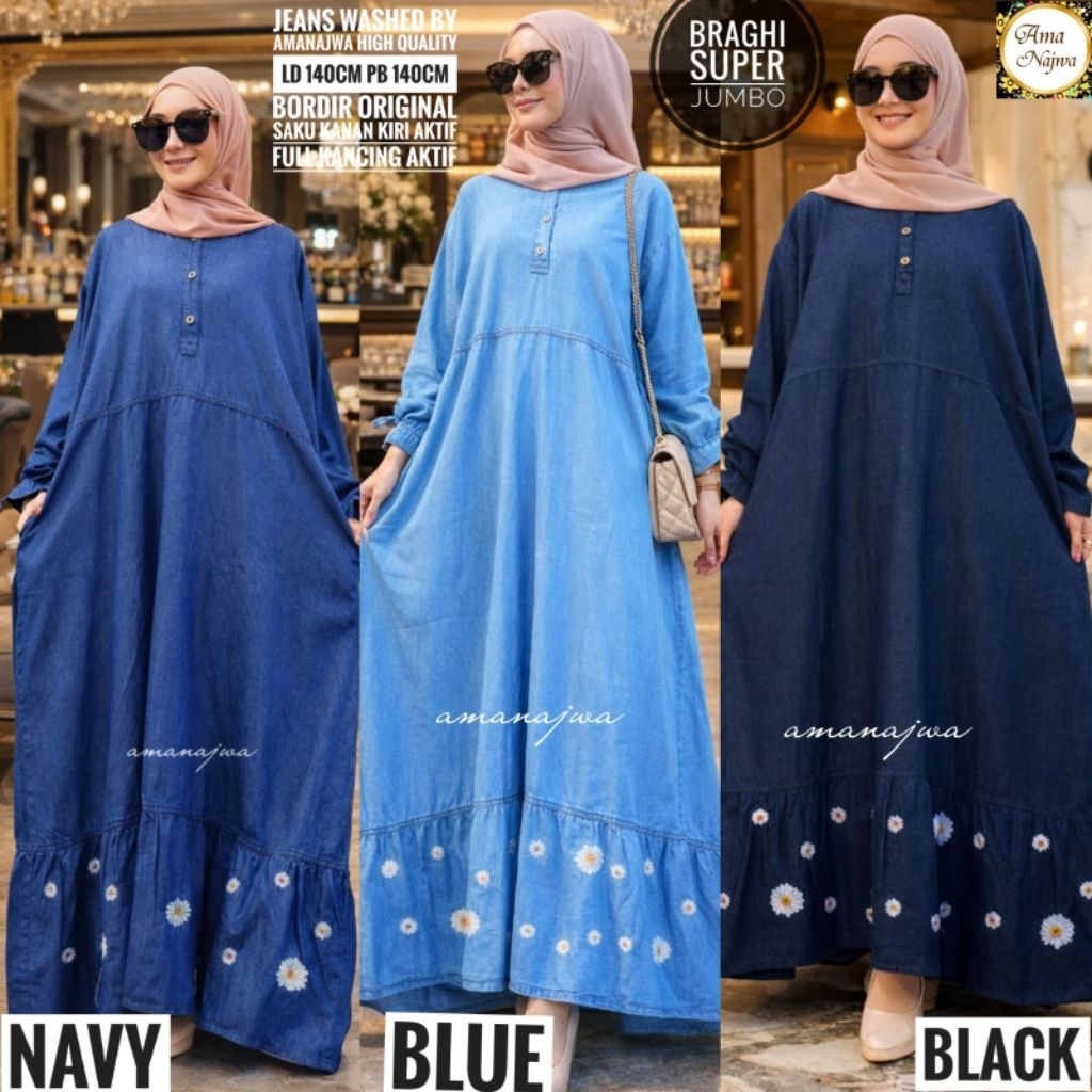 Gamis Jeans wash braghi super Jumbo