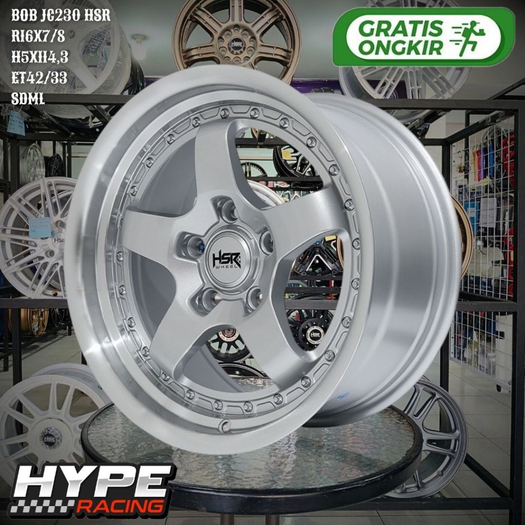 VELG MOBIL HSR BOB JC230 RING 16 R16 CELONG LEBAR 7/8 LUBANG 5 SILVER UNTUK ERTIGA , RUSH DLL