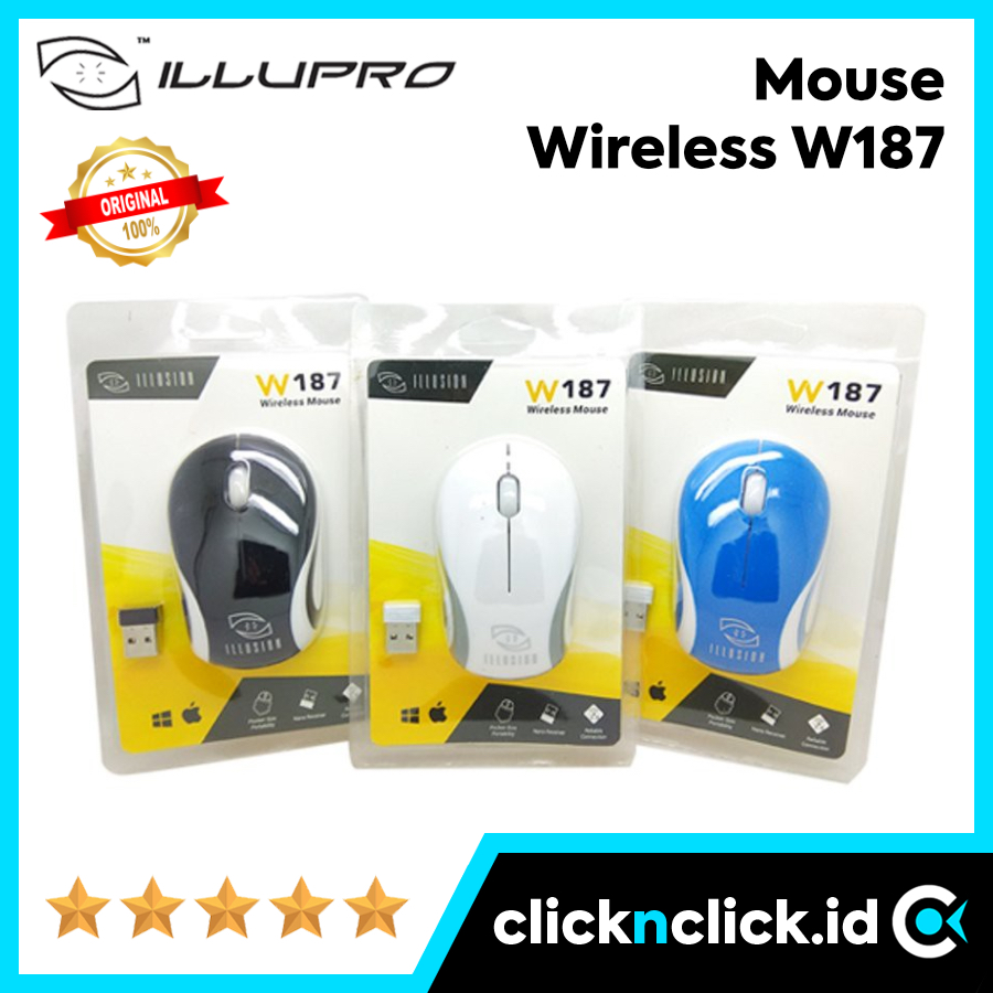 ILLUSION/ILLUPRO W187 Mouse Wireless Mini Portable Optical 2.4G USB Nano Receiver Dongle Murah Bagus