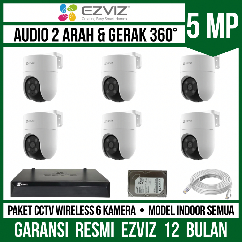 Paket CCTV Ezviz 5MP 8 Channel 6 Kamera Outdoor WIFI Camera CCTV Wireless