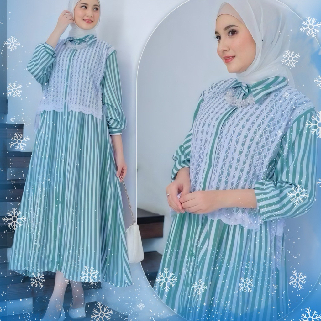 midi dres motif rompi depan burkat gamis Lebaran wanita dewasa remaja cod