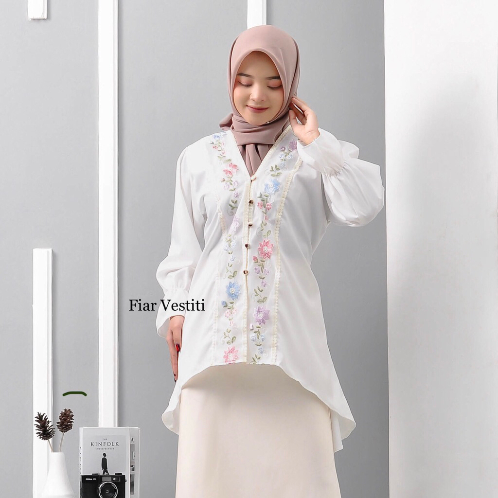 Tunik Renda brukat | Tunik kondangan | Atasan tunik putih bahan toyobo lembut