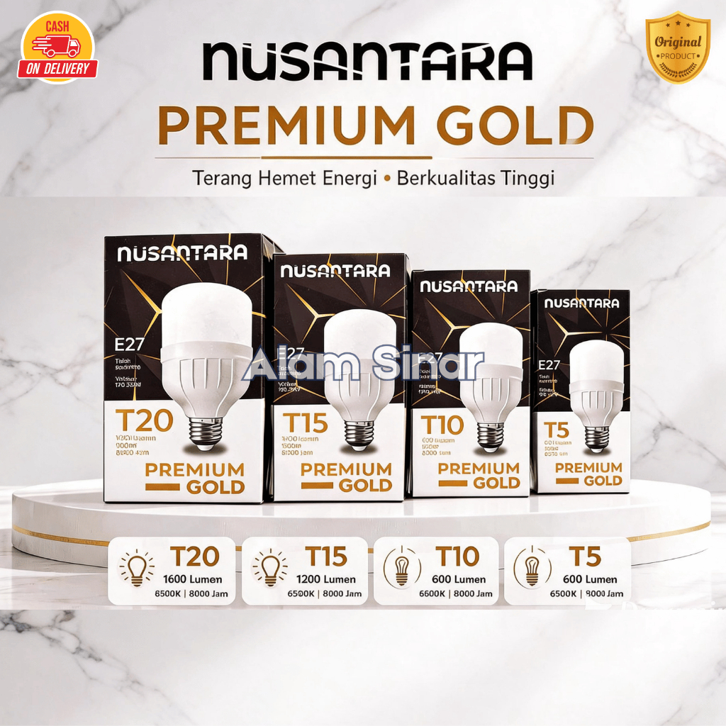 [10W] Lampu LED Nusantara Premium Gold E27 – Super Bright Cool White