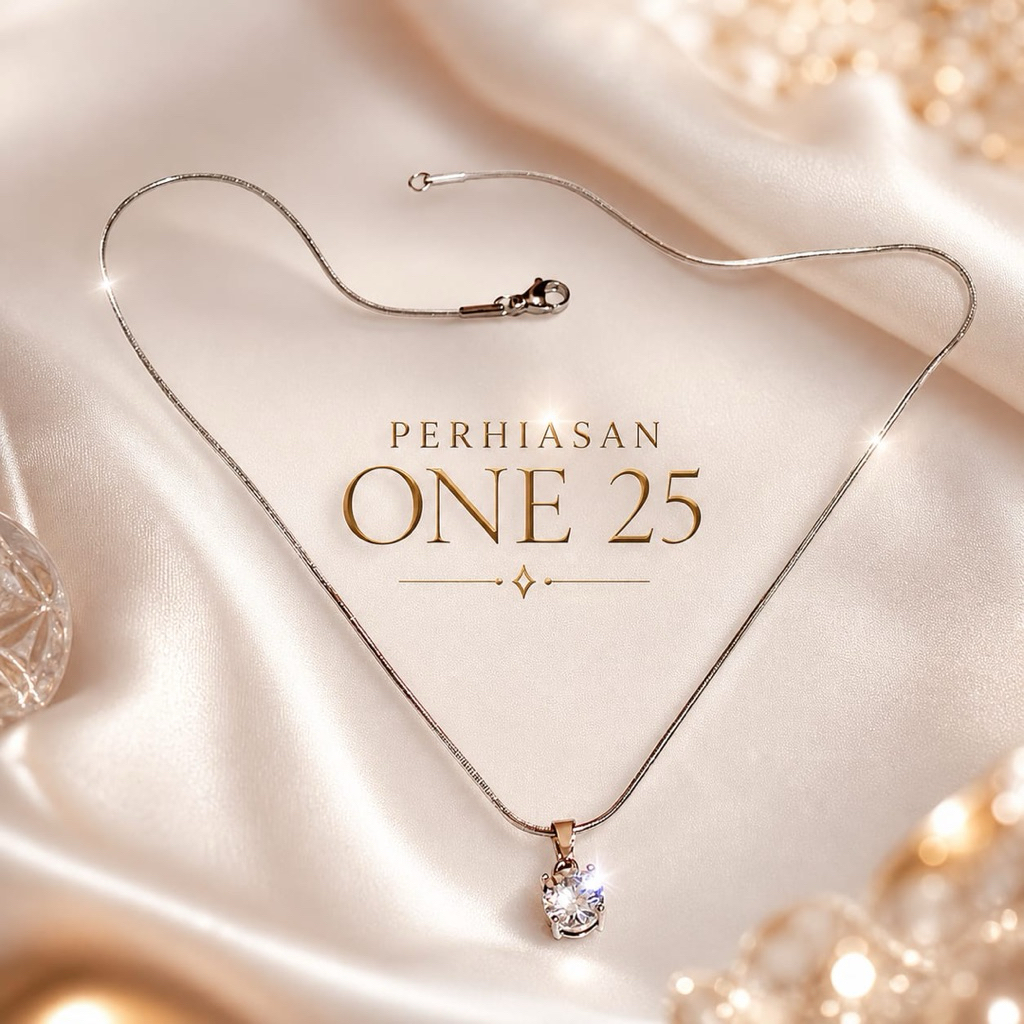 Perhiasan One Kalung Starling Silver Titanium Kode 03 - Kalung Wanita Titanium Mata Satu Silver Anti