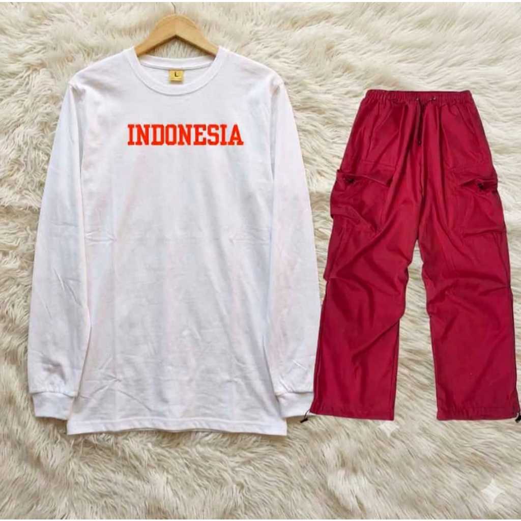 Kaos Indonesia Merah Putih Stelan Pria Wanita