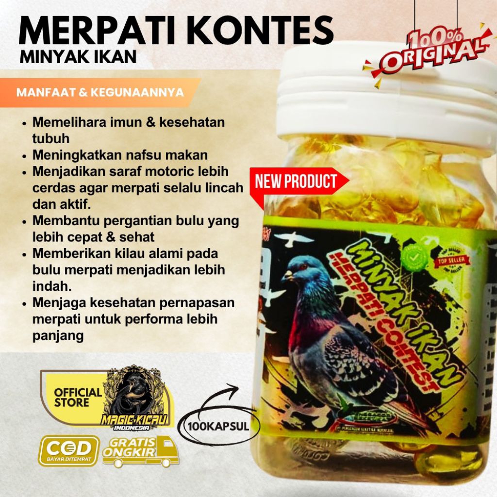 Merpati Kontes Minyak Ikan 100% Original 100 kapsul Membantu Kesehatan & Performa Merpati