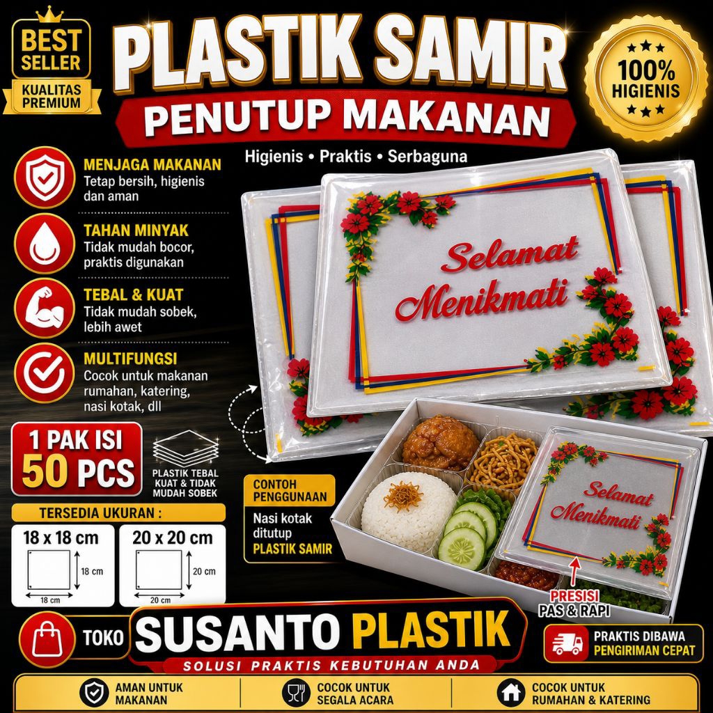 Plastik Samir Selamat Menikmati isi 50 pcs | Plastik Samir Kotak Nasi
