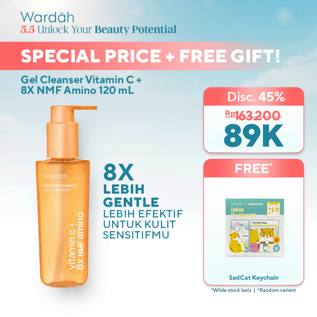 Wardah Gel Cleanser Vitamin C + 8X NMF Amino 120 mL - Sabun Cuci Muka Low pH untuk Kulit Kusam Dry K