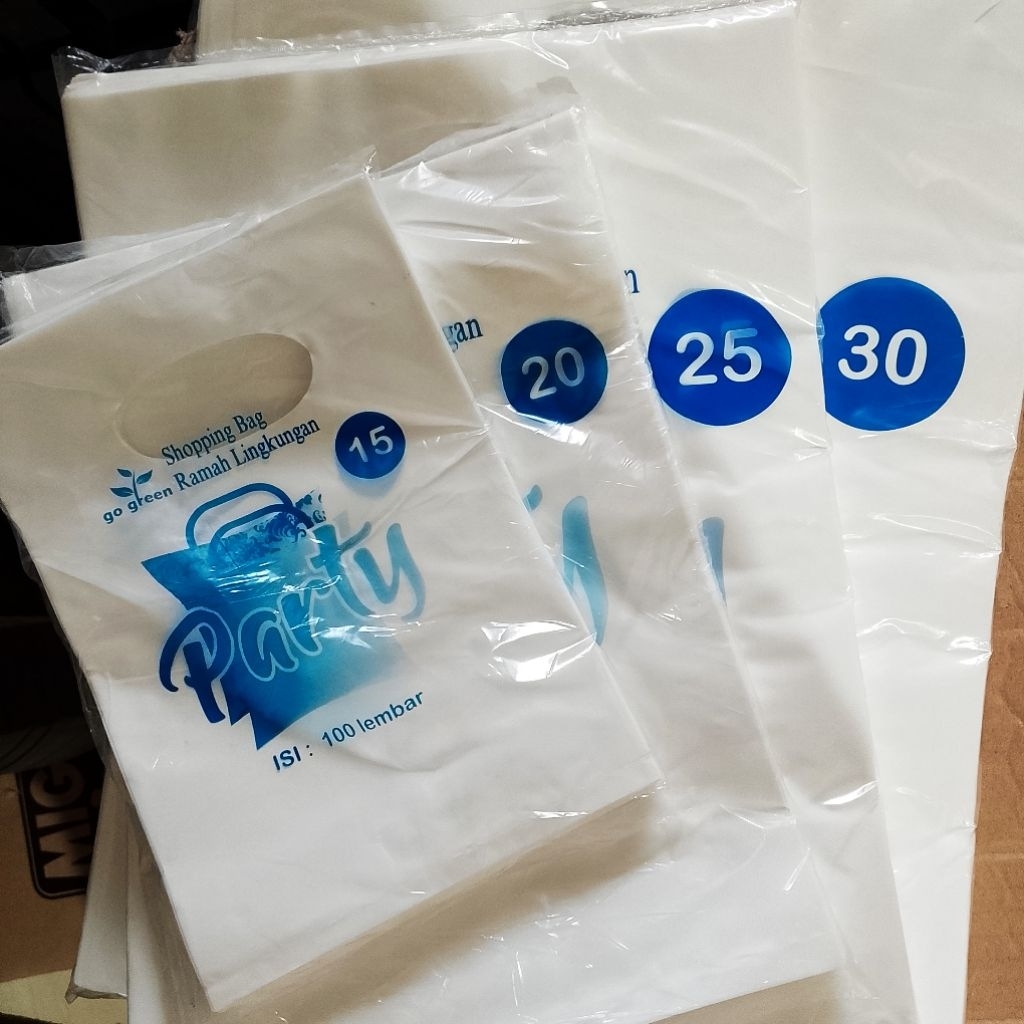 KANTONG PLASTIK PLONG HD MERK PARTY UK 15, UK 20, UK 25, UK 30 ISI 100 LEMBAR