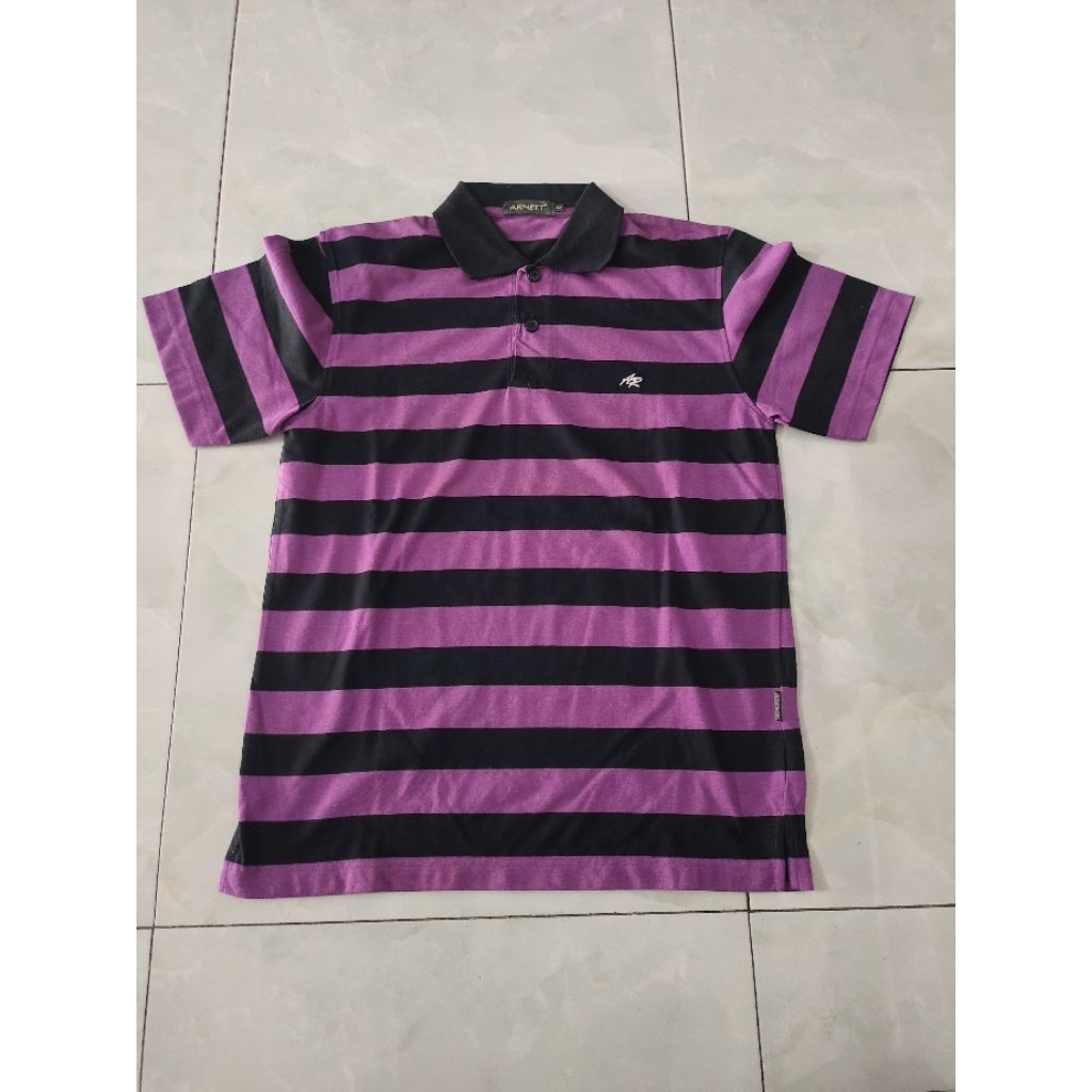 Kaos Polo ARNETT UK M & L Garis" Ungu Hitam || 100%Original