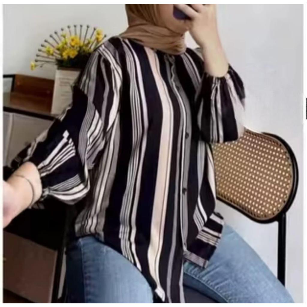 KEMEJA RAYON MOTIF KEKINIAN - KEMEJA WANITA MOTIF SALUR MALIKA