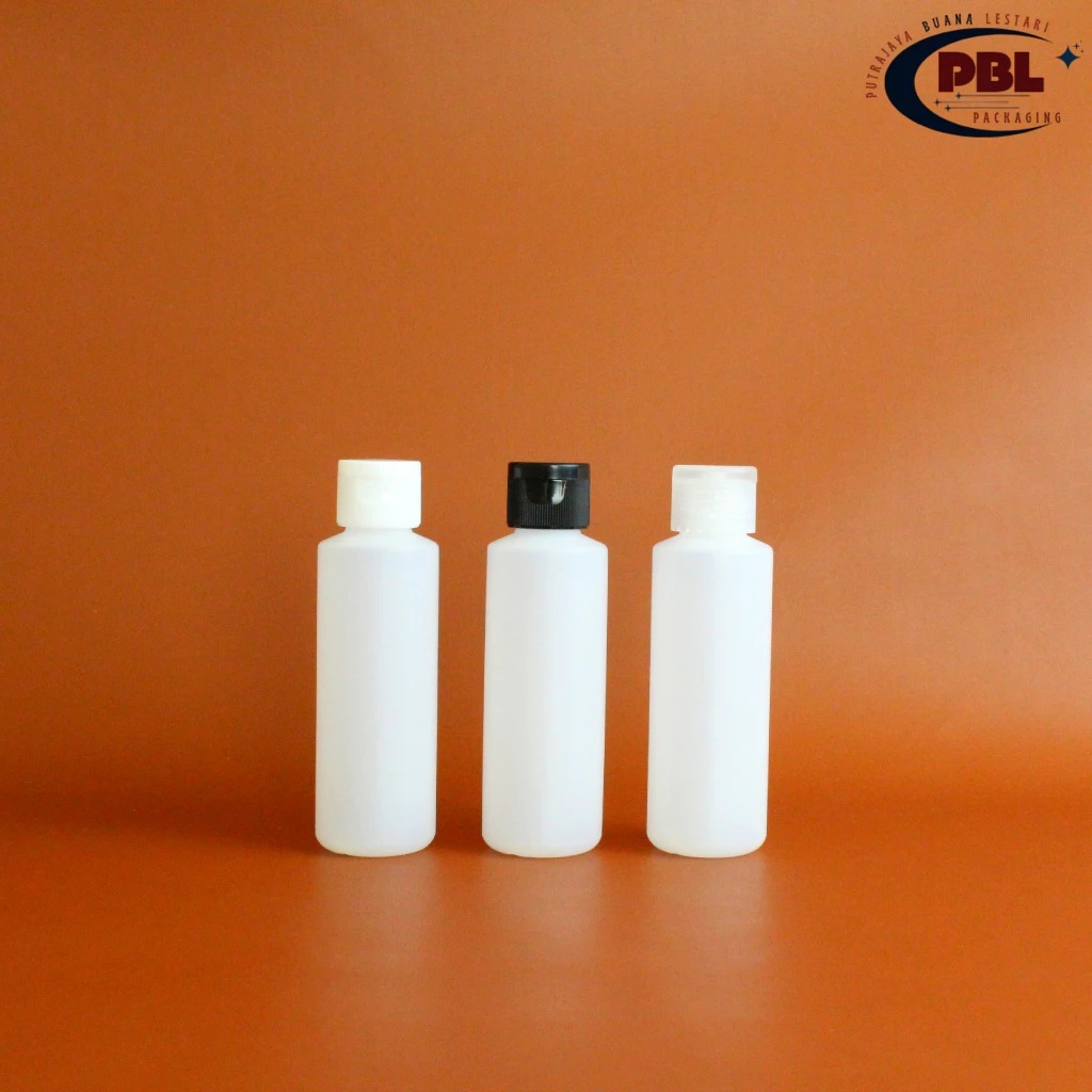 Botol Fliptop 100ml HDPE Natural / Botol Plastik 100ml - Tutup Fliptop Bergaris Neck 24 / Botol Tone