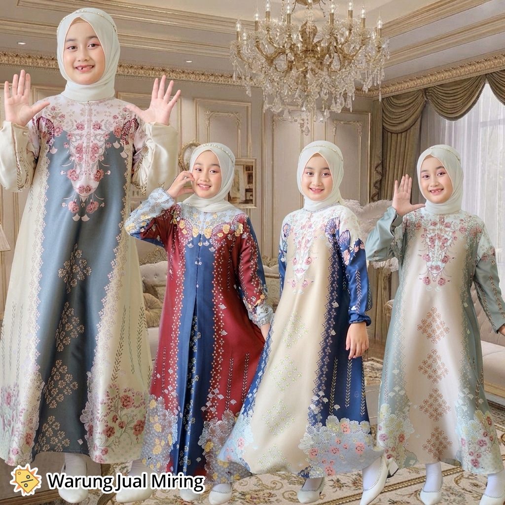 Gamis Anak MEDINA Armani Silk Motif Bunga Dress Perempuan Mewah Sultan Dior Maxmara Premium Pesta Co