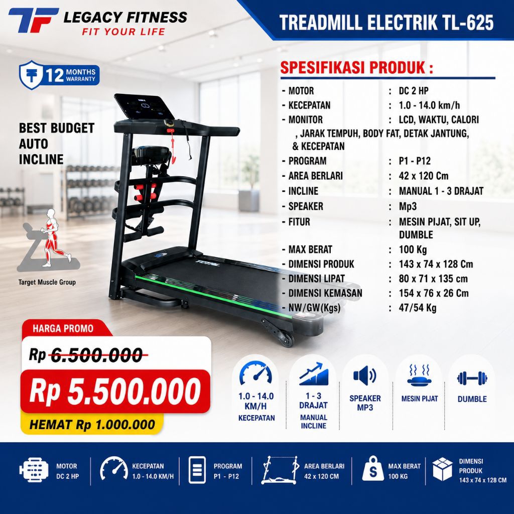 Treadmill Elektrik TL 625 Total Fitnes